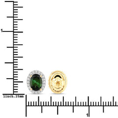 1.92 Carat Genuine Green Tourmaline and White Diamond 14K Yellow Gold Earrings