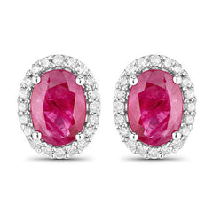 1.96 Carat Genuine Ruby and White Diamond 14K White Gold Earrings