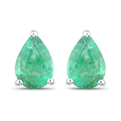 1.30 Carat Genuine Zambian Emerald 14K White Gold Earrings