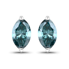0.69 Carat Genuine Blue Diamond 14K White Gold Earrings