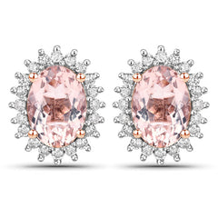 1.61 Carat Genuine Morganite and White Diamond 14K Rose Gold Earrings