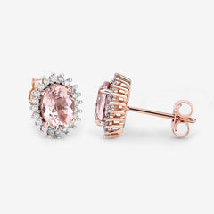 1.61 Carat Genuine Morganite and White Diamond 14K Rose Gold Earrings