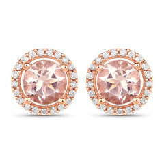 0.93 Carat Genuine Morganite and White Diamond 14K Rose Gold Earrings