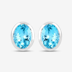 4.00 Carat Genuine Swiss Blue Topaz .925 Sterling Silver Earrings