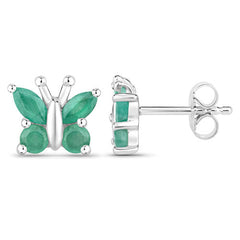 0.88 Carat Genuine Emerald .925 Sterling Silver Earrings