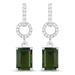 2.28 Carat Genuine Green Tourmaline and White Diamond 14K White Gold Earrings