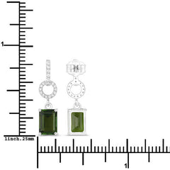 2.28 Carat Genuine Green Tourmaline and White Diamond 14K White Gold Earrings