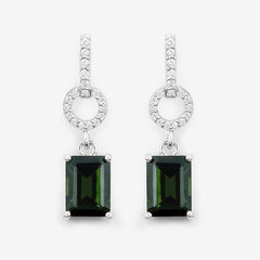 2.28 Carat Genuine Green Tourmaline and White Diamond 14K White Gold Earrings