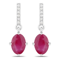 1.75 Carat Genuine Ruby and White Diamond 10K White Gold Earrings