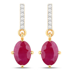1.75 Carat Genuine Ruby and White Diamond 10K Yellow Gold Earrings
