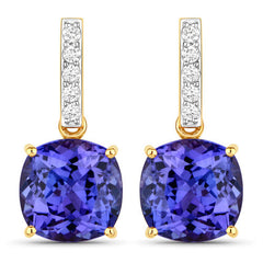 5.64 Carat Genuine Tanzanite and White Diamond 14K Yellow Gold Earrings