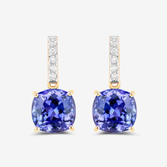 5.64 Carat Genuine Tanzanite and White Diamond 14K Yellow Gold Earrings
