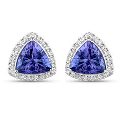 3.82 Carat Genuine Tanzanite and White Diamond 14K White Gold Earrings