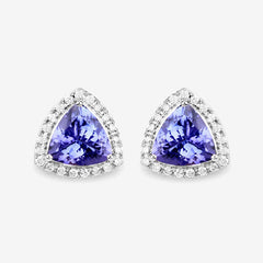 3.82 Carat Genuine Tanzanite and White Diamond 14K White Gold Earrings