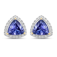 3.82 Carat Genuine Tanzanite and White Diamond 14K Yellow Gold Earrings