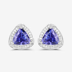 3.70 Carat Genuine Tanzanite and White Diamond 14K White Gold Earrings