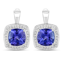 5.95 Carat Genuine Tanzanite and White Diamond 14K White Gold Earrings