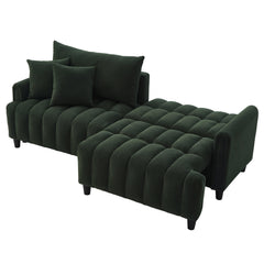 83'' Futon Sofa Bed with Polyester Fabric and 2 Pillows - Dark Green