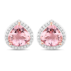 3.27 Carat Genuine Morganite and White Diamond 14K Rose Gold Earrings