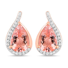 2.43 Carat Genuine Morganite and White Diamond 14K Rose Gold Earrings