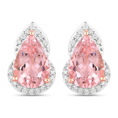 2.37 Carat Genuine Morganite and White Diamond 14K Rose Gold Earrings