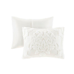 King/Cal King 3 Piece Tufted Cotton Chenille Damask Duvet Cover Set