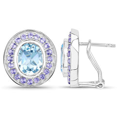 6.30 Carat Genuine Blue Topaz and Tanzanite .925 Sterling Silver Earrings