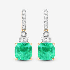 2.72 Carat Genuine Ethiopian Emerald and White Diamond 14K Yellow Gold Earrings