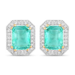 2.99 Carat Genuine Ethiopian Emerald and White Diamond 14K Yellow Gold Earrings