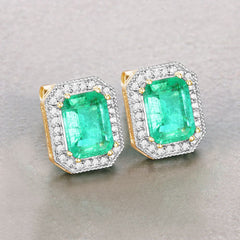 2.99 Carat Genuine Ethiopian Emerald and White Diamond 14K Yellow Gold Earrings