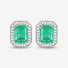 2.99 Carat Genuine Ethiopian Emerald and White Diamond 14K Yellow Gold Earrings
