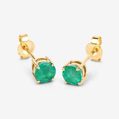 0.72 Carat Genuine Zambian Emerald 10K Yellow Gold Earrings