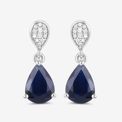 2.76 Carat Genuine Blue Sapphire and White Diamond 10K White Gold Earrings
