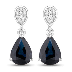 2.76 Carat Genuine Blue Sapphire and White Diamond 14K White Gold Earrings