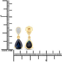 2.76 Carat Genuine Blue Sapphire and White Diamond 14K Yellow Gold Earrings