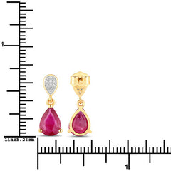 2.46 Carat Genuine Ruby and White Diamond 14K Yellow Gold Earrings