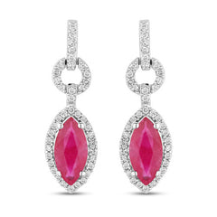 1.23 Carat Genuine Ruby and White Diamond 14K White Gold Earrings