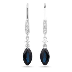 2.73 Carat Genuine Blue Sapphire and White Diamond 14K White Gold Earrings