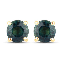 1.30 Carat Genuine Blue Sapphire 14K Yellow Gold Earrings