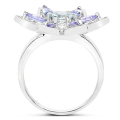 1.34 Carat Genuine Aquamarine and Tanzanite .925 Sterling Silver Ring