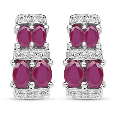 3.20 Carat Glass Filled Ruby .925 Sterling Silver Earrings