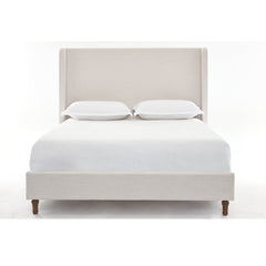 Hayden King Size Upholstered Wingback Bed with Textured Ivory Canvas and Tall 54' Headboard