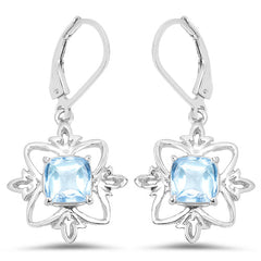 5.30 Carat Genuine Swiss Blue Topaz .925 Sterling Silver Earrings