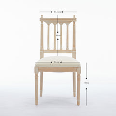 Antique Dining Chairs - Linen Fabric Upholstered Wooden Chairs Set of 2