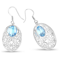 10.72 Carat Genuine Blue Topaz .925 Sterling Silver Earrings