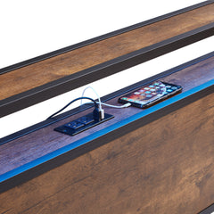 Modern King Size Metal Platform Bed Frame with Wooden Headboard