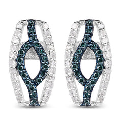 0.42 Carat Genuine Blue Diamond & White Diamond .925 Sterling Silver Earrings