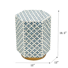 15x13x18.5" Hexagonal Accent Table with Blue Capiz Design and Gold Base