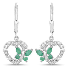 0.44 Carat Genuine Emerald and Created White Sapphire .925 Sterling Silver Earrings