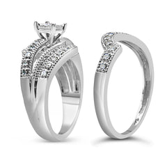.925 Sterling Silver 1/3 Cttw Round Diamond Crisscross Engagement Ring Bridal Set (H-I Color, I1-I2 Clarity ) - Size 7